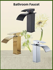 1pc Waterfall Faucet For Bathroom Sink - Elegant Stainless Steel Single Hole Chrome Faucet,Single Handle Bathroom Faucet For 1 Or 3 Holes,Rv Sink Camper Farmhouse Bathroom Faucet Bathroom Faucet, Single Hole Bathroom Faucet Black, Brushed Gold Bathroom Faucet - Multicolor - View 3