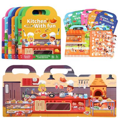Children DIY Sticker Book Bubble Scene Sticker Jelly Paste Toy Kids Portable Reusable Quiet Busy Paste A Book,School Supplies,Back To School