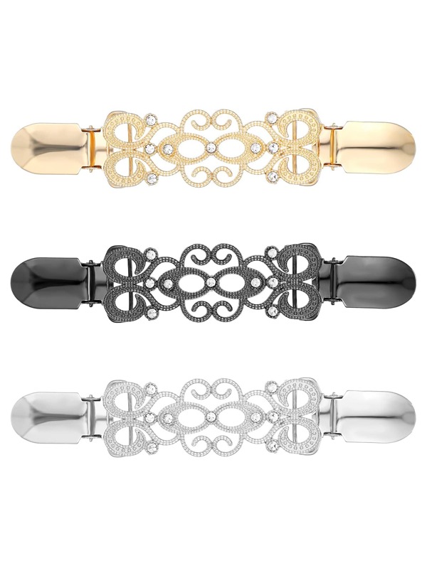Yanxyad Vintage Sweater Cardigan Collar Clips Brooch For Women, Waist Cincher Clips ,Dress Shirt Brooch Clips, Silver Golden & Black Flower Pattern Sweater Shawl Clip -Waist Clip Back Cinch Shawl Cardigan Collar Clip To Tighten Dress Pants Waist Brooch For Clothing & Gifts