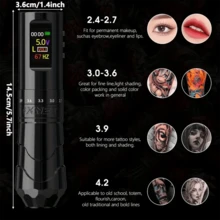 XNET 1pc Professional Wireless Tattoo Pen Machine, 7-Speed Adjustable Stroke 2.4-4.2mm, Additional Grip Body, Suitable For Tattoo Artists - Black - View 8