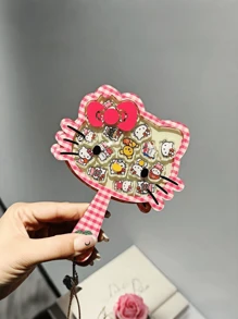 Hello Kitty Espejo colgante de acrílico con movimiento de Hello Kitty, espejo de maquillaje portátil, decoración creativa de estilo retro DIY para llavero, bolso y otros usos