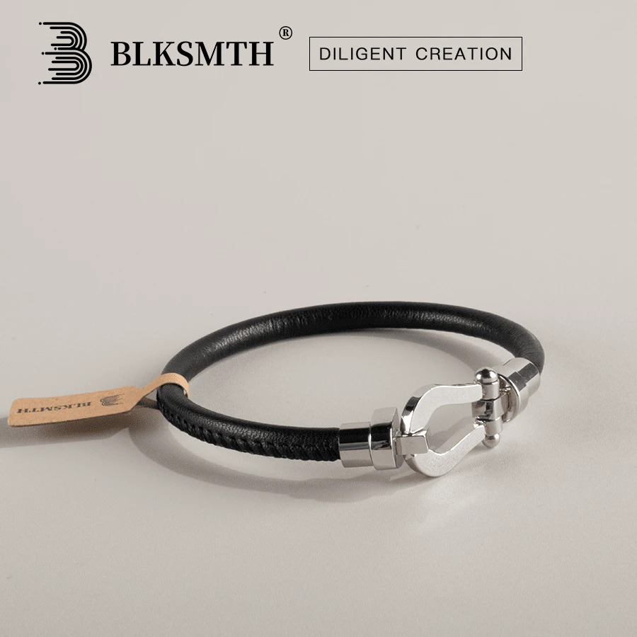BLKSMTH 女士真皮手链，时尚礼品手链，黑色