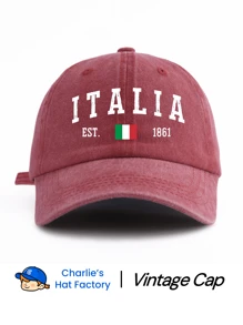 1 Stück ITALIA Muster gewaschene Baseballkappe, klassisch lässiger, stilvoller und leichter Vintagekappe mit verstellbarer Größe, weichem Schweißband, vielseitig einsetzbar, ideal für Outdoor Sport, täglichen Gebrauch, Partys, Urlaub, perfektes Geschenk für Familie und Freunde