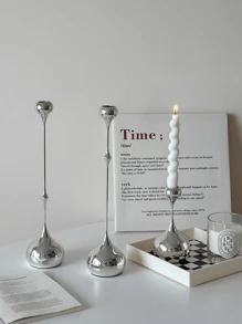 1/3pcs Modern Candle Holder, French Silver Water Drop Metal Candlestick, Iron Teardrop Candlesticks Taper Candle Stand For Home Decor Metal Table Centerpiece Dinner Decorations Tall Candle Holder For Mom, Wife, Grandma