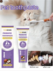 Pasta dental de limpieza para mascotas, blanqueamiento dental, artículo de cepillo de dientes, conjunto de cepillo de dientes y pasta dental para el cuidado bucal de gatos y perros, suministros de limpieza para mascotas pequeñas (nuevo y antiguo aleatorizado)