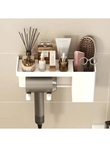 1pc No-Drill Hair Dryer Holder, Wall-Mounted Bathroom Hair Dryer Bracket Organizer For Storage Wall-Mounted Hair Dryer Rack, Bathroom Organizer Rack, Hands-Free Hair Dryer Holder For Small To Large Hair Dryers, Space-Saving Storage Accessories Save Space No Need To Drill A Hair Dryer Stand - Easy To Wall Mount, Stylish And Bathroom Organizer For Easy Grooming Routine