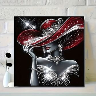 SEA MOSS CAT 1 Set Elegant 5D Diamond Painting - Fashion Woman In Red Dress, Embedded Shiny Round Acrylic Diamonds, Full Diamond Art Craft, Frameless Wall Hanging Decor, Suitable For Living Room, Bedroom, Office - Ideal Holiday Gift, Brand New Diamond Painting Kit