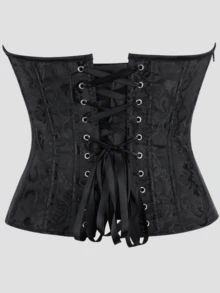 Áo corset quây ngực phong cách Gothic tối màu, chất liệu jacquard đen, khóa kéo bên hông, có gọng định hình eo, phù hợp cho các bữa tiệc đường phố Halloween. - màu đen - Xem 3