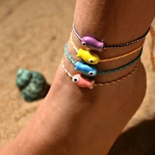 Pulsera de cerámica con pez multicolor y cordón, estilo bohemio, ideal para muñeca y tobillo