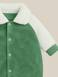 1 Piece Baby Boy's Winter Romper Sheepskin Collar And Sleeve And Plush Winter 0 To 9 Months - 綠色 - 查看 2