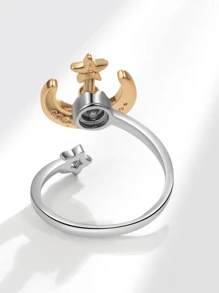 1pc Luxury Fashion Silver Zirconia Stone Spinning Fidget Ring, Anxiety Relief Stress Reducer Jewelry, Wedding Jewelry, Adjustable Everyday Wear