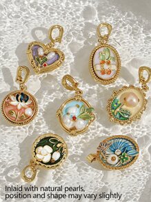 1 Pezzo di collana con pendente vintage con fiori smaltati e accenti irregolari di perle per donne, catena placcata oro 18 carati in rame, regalo per la festa della mamma, regalo per insegnanti, regalo di laurea, collana boema da spiaggia per viaggi estivi e festival, ispirata al giardino di Monet, adatta per feste quotidiane, accessori rave/ballo di fine anno, gioielleria oro giallo