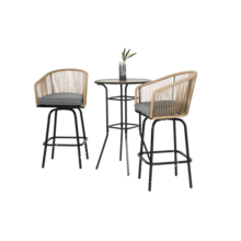 Juego de bar para exteriores de 3 piezas, juego de mesa de bar y sillas para patio, juego de patio de altura de bar - 2 x sillas de bar giratorias, 1 x mesa de bar redonda (tipo madera DPC) - Gris - 1 - Ver 4