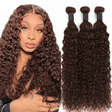 BINF #4 Chocolate Brown Water Wave Brazillian Human Hair 3/4 Bundles Cheap Human Hair Weaving Wefts Remy Human Hair Extensions For Women - #4 - 查看 2
