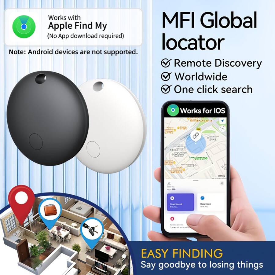 Minirastreador GPS compatible con Apple iOS, localizador AirTag, rastreador Bluetooth inteligente, conectado al sistema Apple Find My, seguimiento remoto preciso, usa batería CR2032 para larga espera (aprox. 6 meses), batería reemplazable, adecuado para rastrear personas e ítems importantes, accesorio localizador de automóvil, solo compatible con sistema iOS - Multicolor - Ver 1