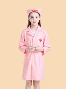 2pcs/Set Kids Nurse Costume, Including Nurse Hat And Nurse Dress, Suitable For 3-8 Years Old Girls Performance Cosplay
