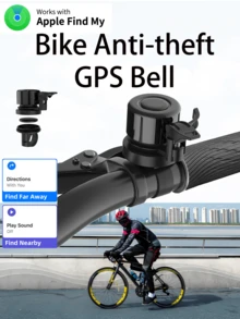 Hidden Anti-Theft GPS Location Bell For Bicycle, Bicycle Bell With Built-In Global Positioning Device, Bicycle Anti-Theft, Bicycle Locator, Outdoor Non-Stop Power, Team Tracking, Remote Precise Search, One-Touch Call Device, Long-Lasting Battery, IP67 Waterproof, GPS Tracker Compatible With "Find My Global" Platform, Suitable For Cycling, Location Tracking, Anti-Theft, Outdoor Activities, Bicycles, Bicycle Accessories, Road Bikes, Mountain Bikes, Mopeds, Motorcycles. Compatible With IOS Only. - Black - View 2