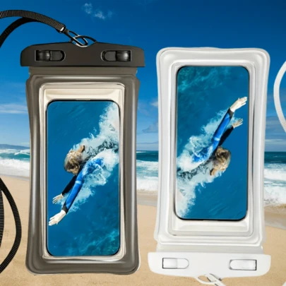 Funda impermeable para teléfono con cordón - Colores brillantes, protección universal para uso bajo el agua, perfecta para natación y aventuras de buceo, Bolsa impermeable para parejas en blanco y negro