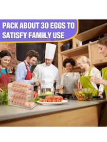 1 件轻便透明 3/4 层滑动鸡蛋分配器，适用于冰箱和台面的自动滚动防碎支架，易于清洁，可清洗，工业食品供应设备，节省空间的冰箱侧门储物架，用于厨房整理，鸡蛋储存盒