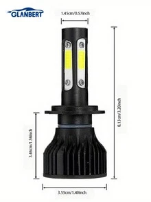 GLANBERT 2 件装汽车 LED 四面发光大灯 H4 远近光 H7 H11 9005 9006 6000k 白光 360° 无盲点高亮度车灯灯泡 - 黑色 - 查看 3