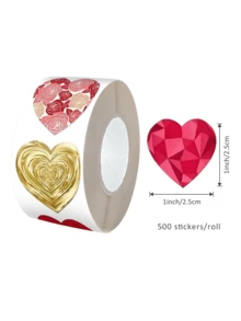 500 Pcs/Roll Sparkly Valentine's Heart Stickers, 1 Inch Heart Shapes With 24 Patterns, Suitable For Daily Use And Holiday Parties (Back To School, Valentine's Day, Mother's Day, Teacher's Day, Christmas, New Year, Wedding Etc.) Cards, Envelopes, Gifts, DIY Packaging, PVC Waterproof Seal Stickers - Multicolor - View 3