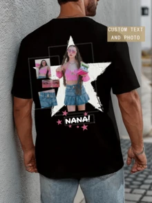 Camiseta personalizada cómoda con estilo Y3K para hombres. Agrega tu foto y tu texto/logo. Camiseta personalizada para novia, camiseta para novio, camiseta con foto, regalo de cumpleaños personalizado, camiseta para grupo. (Foto de familia/selfie/foto de mascota/foto de amigo/foto de pareja/foto de novia/regalos/logo para parejas/camiseta personalizable para esposo, novio o novia, regalo y fiesta de cumpleaños) - Negro - Ver 1