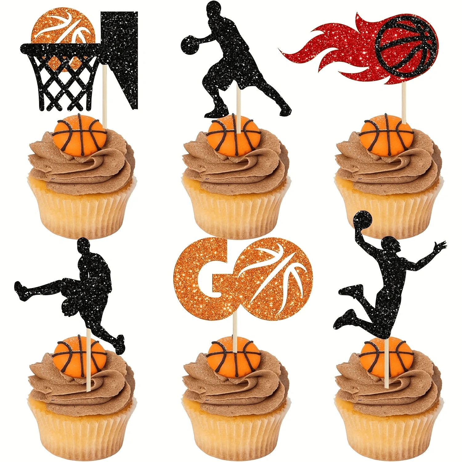 12 pièces Décorations de gâteau de Basketball, décoration de cupcake avec motif de joueurs de sport pour baby shower, anniversaire, fournitures de décoration de gâteau