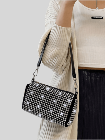 Glittrig strassdekorerad trendig axelväska med kedjerem och stor kapacitet