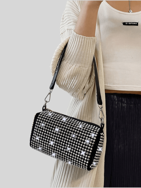 Bolso de hombro de gran capacidad con correa de cadena de moda decorado con purpurina y rhinestone