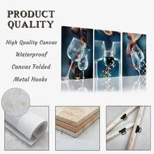 3 套无框帆布海报，现代抽象蓝色酒杯葡萄酒墙艺术帆布画印刷品，适用于餐厅、客厅、卧室、厨房、办公室、家居装饰，防水 - 藍色 - 查看 12