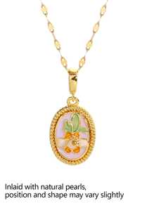 1 Pezzo di collana con pendente vintage con fiori smaltati e accenti irregolari di perle per donne, catena placcata oro 18 carati in rame, regalo per la festa della mamma, regalo per insegnanti, regalo di laurea, collana boema da spiaggia per viaggi estivi e festival, ispirata al giardino di Monet, adatta per feste quotidiane, accessori rave/ballo di fine anno, gioielleria oro giallo