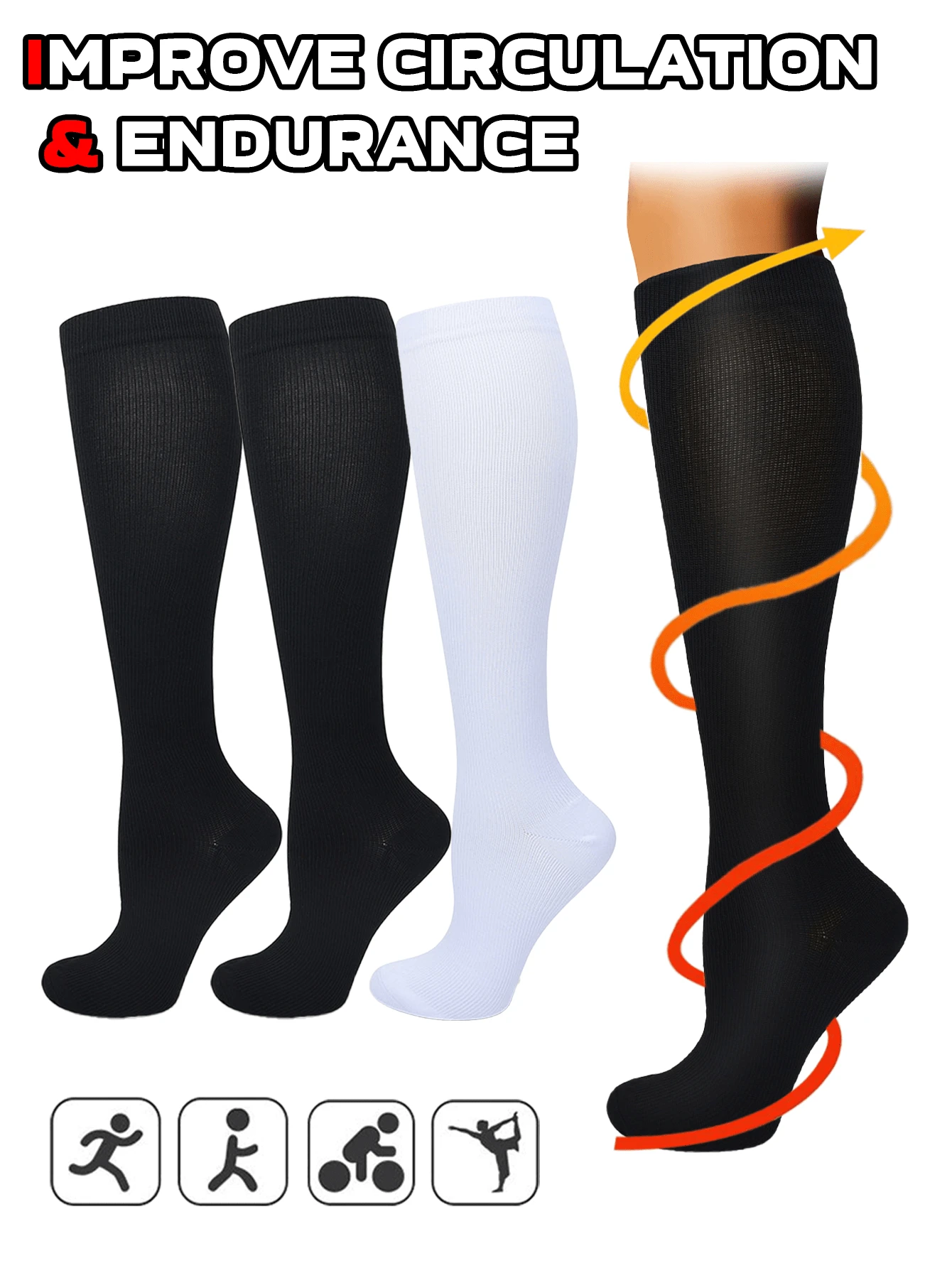 3 Pairs Unisex Compression Socks For Running & Cycling - Breathable Calf Support Socks With Graduated Pressure, Solid Color Athletic Design For Men & Women (15-20mmHg Equivalent)