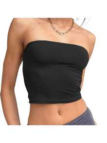 KIT 2 Basic Tube Cropped Top For Women, Strapless, Double Fabric, Without Pads - Royal Blue + Brown - View 3