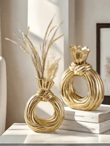 1pc Gold Resin Hollow Flower Vase, Modern Luxury Decorative Vase For Pampas Grass, Dried Flowers & Faux Floral Arrangement, Elegant Table Centerpiece For Living Room, Entryway Console, Bookshelf, Bedroom Decor - Multicolor - View 1