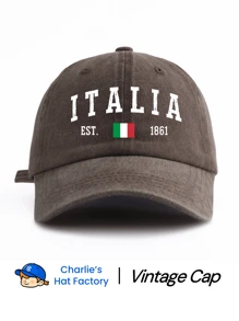 1 Stück ITALIA Muster gewaschene Baseballkappe, klassisch lässiger, stilvoller und leichter Vintagekappe mit verstellbarer Größe, weichem Schweißband, vielseitig einsetzbar, ideal für Outdoor Sport, täglichen Gebrauch, Partys, Urlaub, perfektes Geschenk für Familie und Freunde