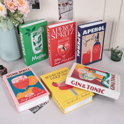 3 pezzi Serie Cocktail Libri finti per decorazione, scatole di deposito di libri di simulazione, libri da tavolino, ornamenti per villa, hotel, casa, adatti per molti scenari (decorazione camera, casa, camera da letto, soggiorno, ufficio, bagno, decorazione scrivania, mobile TV, ingresso, libreria), come vari regali per vacanze