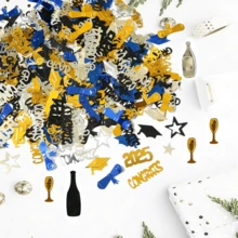 [1 Paquete] Confeti de fiesta de graduación- Diseño de birrete y diploma de graduación en negro y dorado, fondo decorativo y esparcir para fotografía de la fiesta - Multicolor - Ver 12
