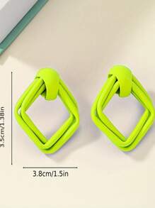 1 paire de boucles d'oreilles décontractées à la mode pour femmes, combinaison artisanale en fil de fer carré géométrique, vert néon vif, boucles d'oreilles pour fête et usage quotidien