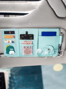 1pc Car Sun Visor Storage Bag, Leather Zippered Organizer Pouch, Multi-Function Card Holder, Suitable For Men And Women