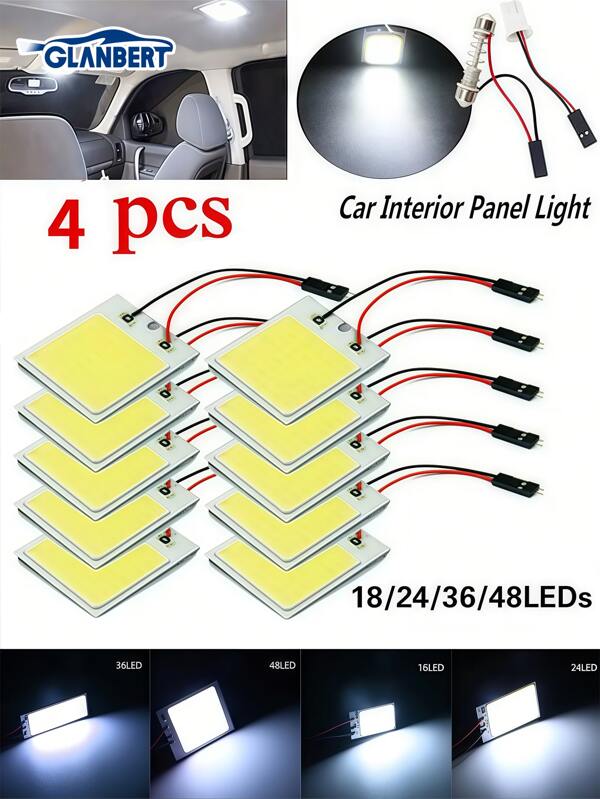 GLANBERT 4 peças Luzes de LED Interiores de Carro - 18/24/36/48 SMD T10 4W 12V Lâmpada de Painel COB para Iluminação de Domos