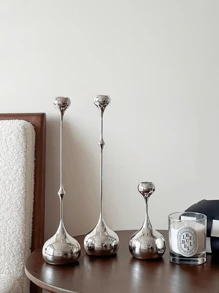 1/3pcs Modern Candle Holder, French Silver Water Drop Metal Candlestick, Iron Teardrop Candlesticks Taper Candle Stand For Home Decor Metal Table Centerpiece Dinner Decorations Tall Candle Holder For Mom, Wife, Grandma