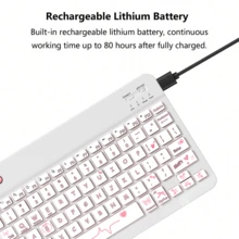 Cute Bow Bluetooth Keyboard Mouse Set, Portable Wireless Keyboard (150mAh) Mouse Set, Compatible With Samsung Tablets, Apple IPad, IOS 13 And Above Smartphones, Android Smartphones And Windows System (Bow) - White - View 6