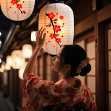 Farol decorativo con estampado de flores de cerezo vintage, farol de papel rojo redondo estilo japonés, decoración de estilo oriental, decoración romántica, esencial para fiestas/festivales culturales/festivales escolares. Diseño tradicional japonés rojo, adecuado para decoración del hogar, banquetes de bodas, escenas de Chinatown. Decoración para Año Nuevo/Año Nuevo Antiguo/Colgar en restaurantes