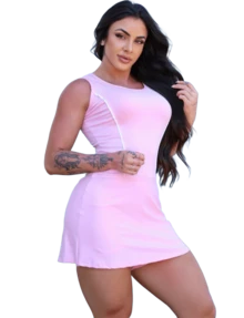 GT MODA FITNES Macaquinho Saia de Viés Moda Fitness Esporte Academia Beach - Rosa Bebê - Visão 2