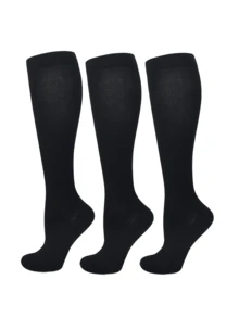 3 Pairs Unisex Compression Socks For Running & Cycling - Breathable Calf Support Socks With Graduated Pressure, Solid Color Athletic Design For Men & Women (15-20mmHg Equivalent)