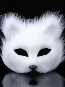 Máscara Realista de Animal com Cabelo Longo e Fofinho para Metade do Rosto, para Homens e Mulheres em Festas de Máscaras e Halloween