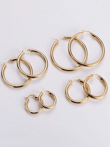 4 Paar Set modischer goldener runder Creolen aus Edelstahl