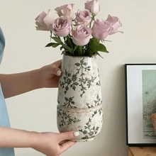 1pc Handmade Rustic Ceramic Vase, High Color Value Ins Style Fresh And Simple Scandinavian Style Compound Ditsy Flowers Ice Crackle Glazed Ceramic Vase