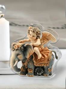 تمثال فيل ملائكي - ديكور منزلي أكريليك خيالي هدية زفاف ، مثالي لمناسبات خاصة، لوحة مكتب ، تصميم داخلي ، لوحة تذكارية