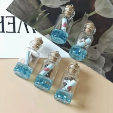 5pcs/pack Fashionable Night Light Realistic Drift Glass Bottle Diy Keychain, Pendant, Handmade Necklace, Wish Bottle Decoration Accessory - Blue - View 9